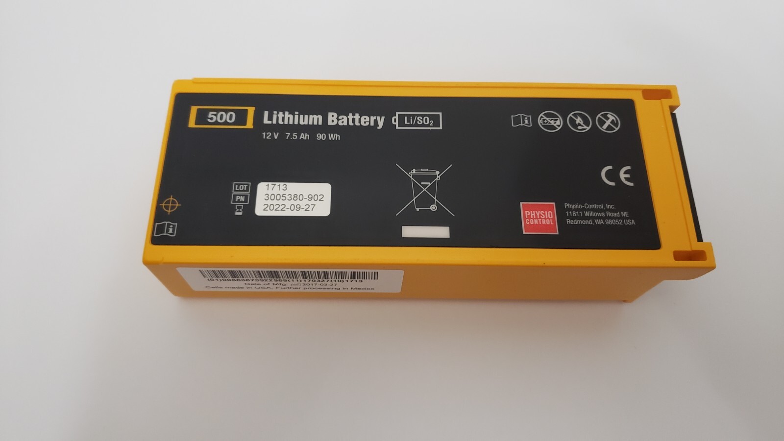 PHYSIO-CONTROL 500 Lithium Battery 3005380-902 Manufactured 2017 Unit 1 - Photo 1