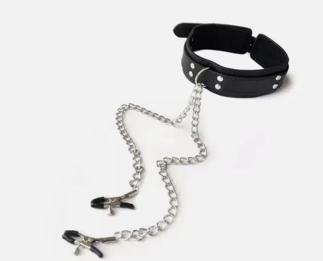 Nipple Clamps with Collar Breast tit Play Bondage with Chain Pinch Adjustable - Photo 1