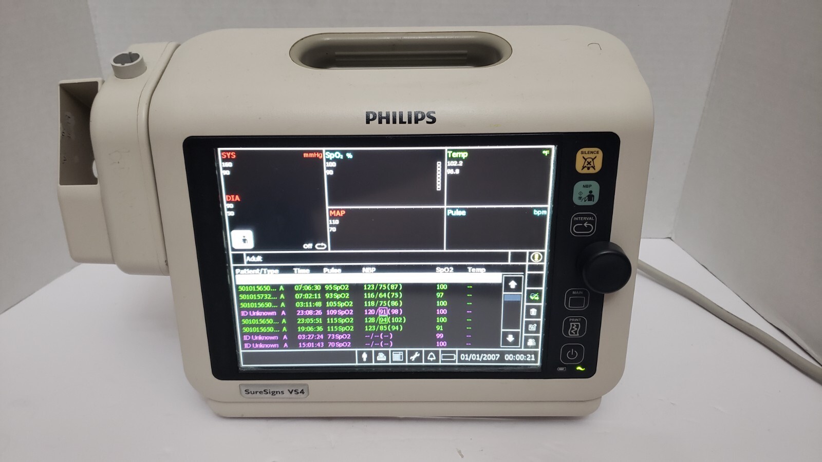 Philips SureSigns VS4 Vital Signs 863283 w Power Cord & Thermometer House Unit 7 - Photo 1