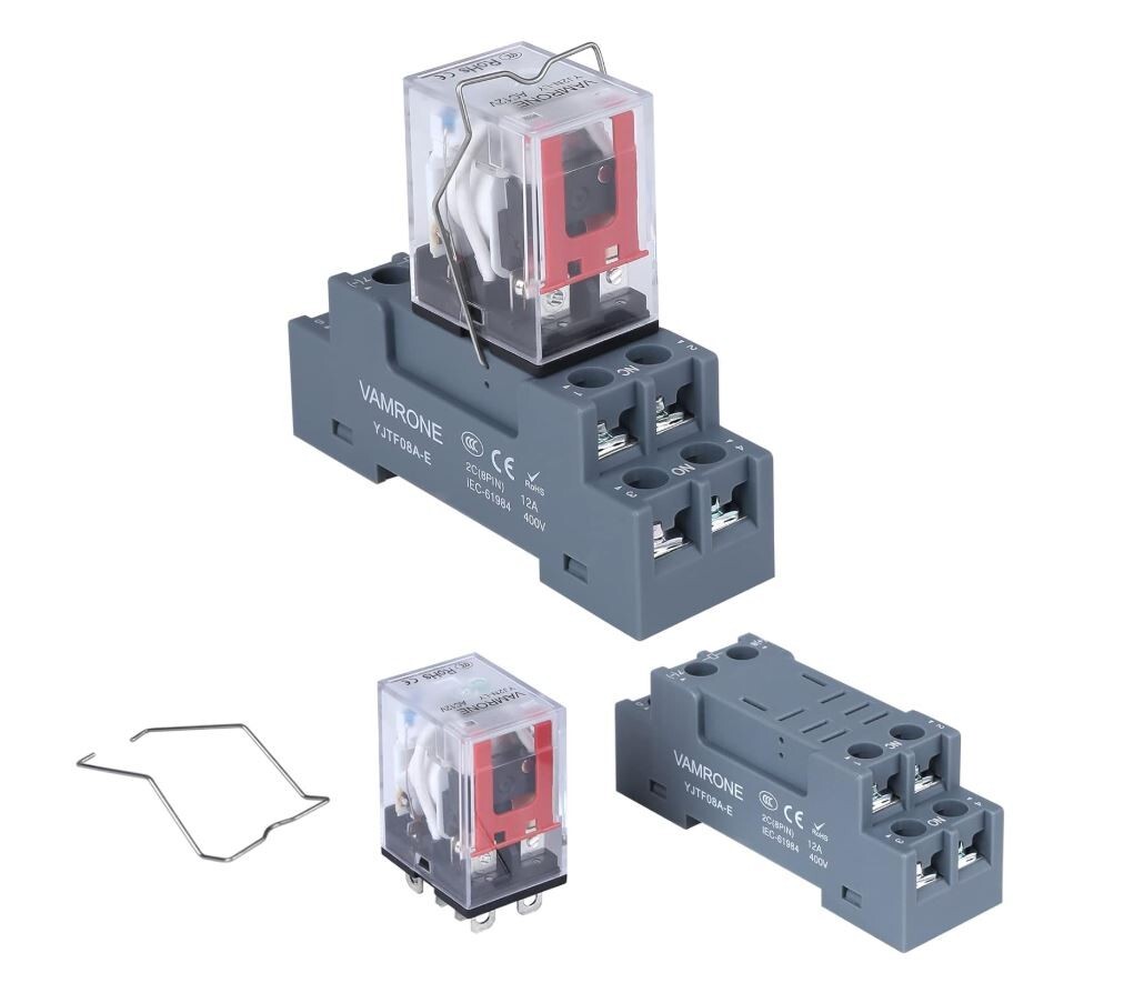 Power Relay 8-Pin 12A DC Relay Coil with Socket Base Qty 2 Electromagnetic - Photo 1