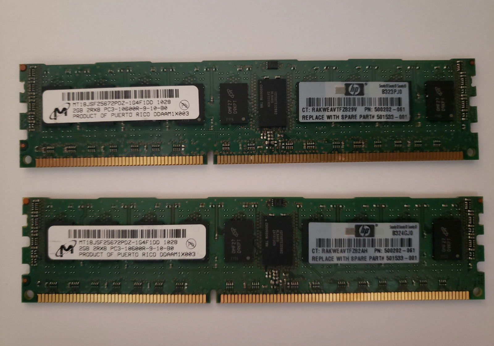 Micron MT18JSF25672PDZ-1G4F1DD 2GB PC3-10600R Server Memory Modules Lot of 2 - Photo 1