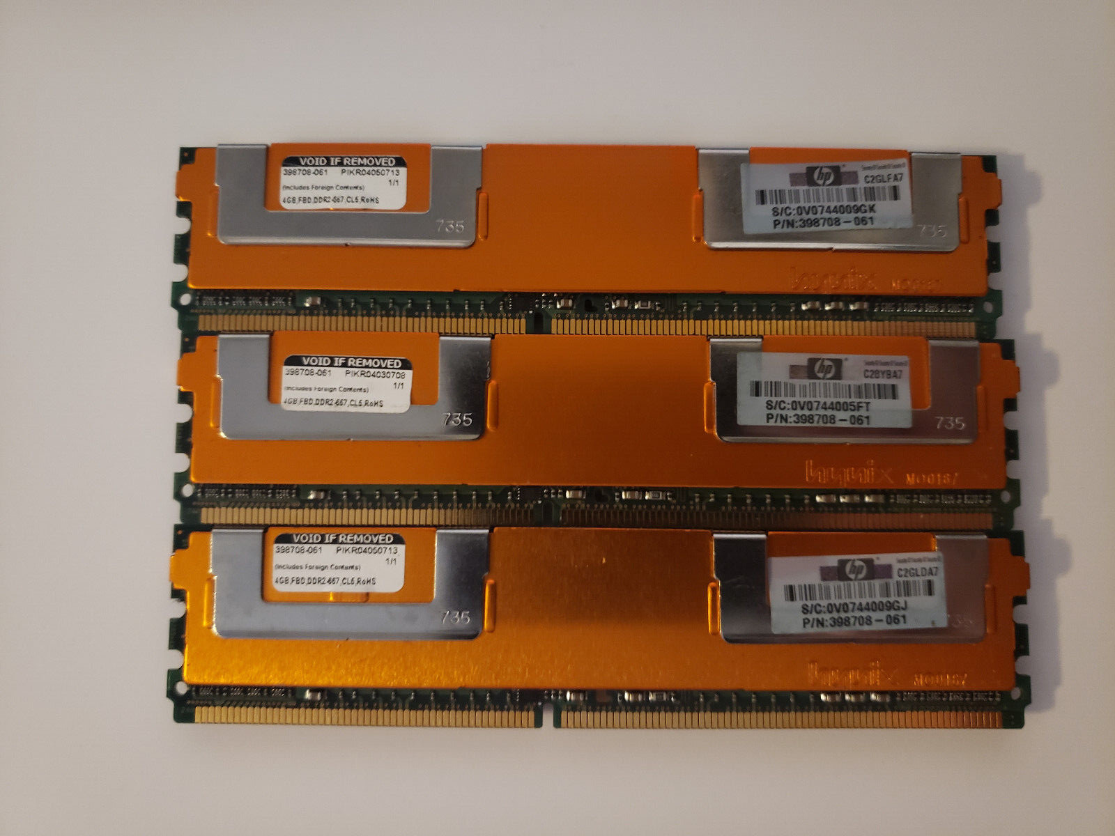 HP 398708-061 12GB 3x4GB PC2-5300F DDR2 Fully Buffered ECC Server RAM Memory - Photo 1