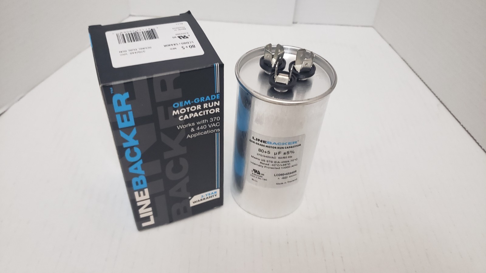 80 + 5 uF MFD x 370 / 440 VAC Motor Run Capacitor Linebacker - Photo 1