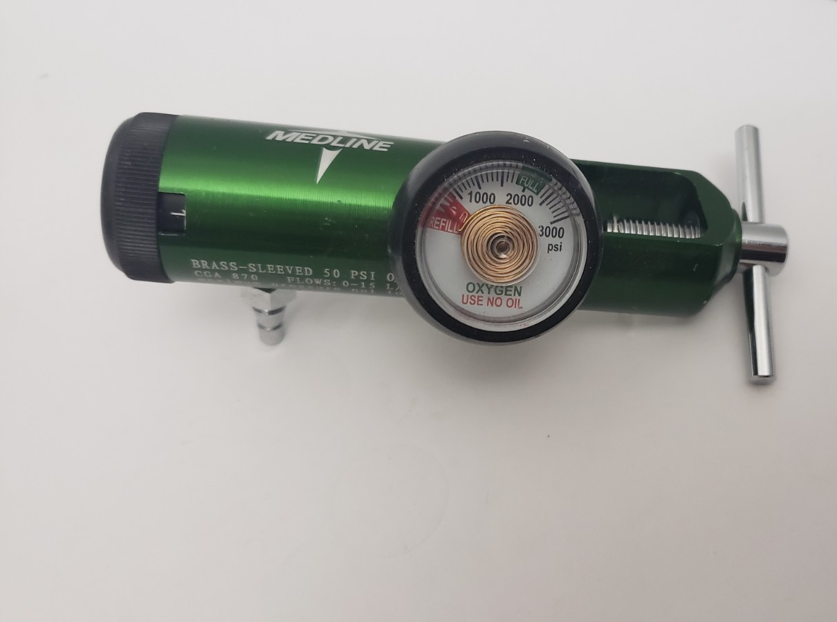 MEDLINE Oxygen O2 Tank Regulator HCS8715M 50 PSI CGA 870 Brass Sleeved Green - Photo 1
