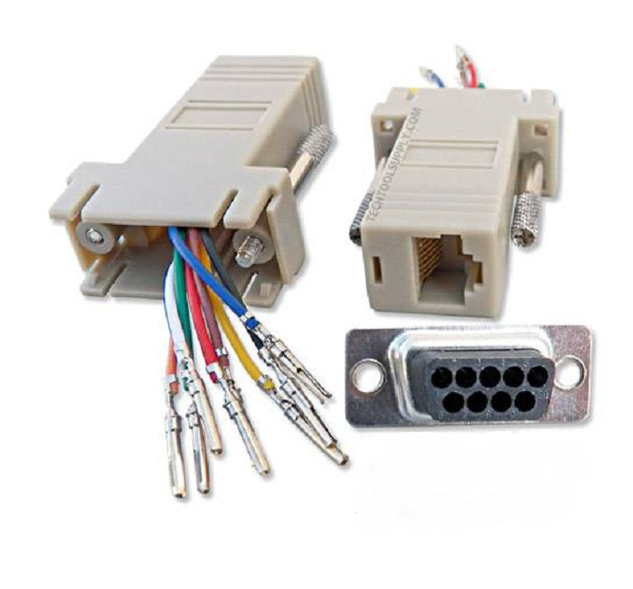 DB9 RS232 8x 9-Pin Serial Port Female to RJ45 8P8C Network Modular Adapter Ivory - Photo 1