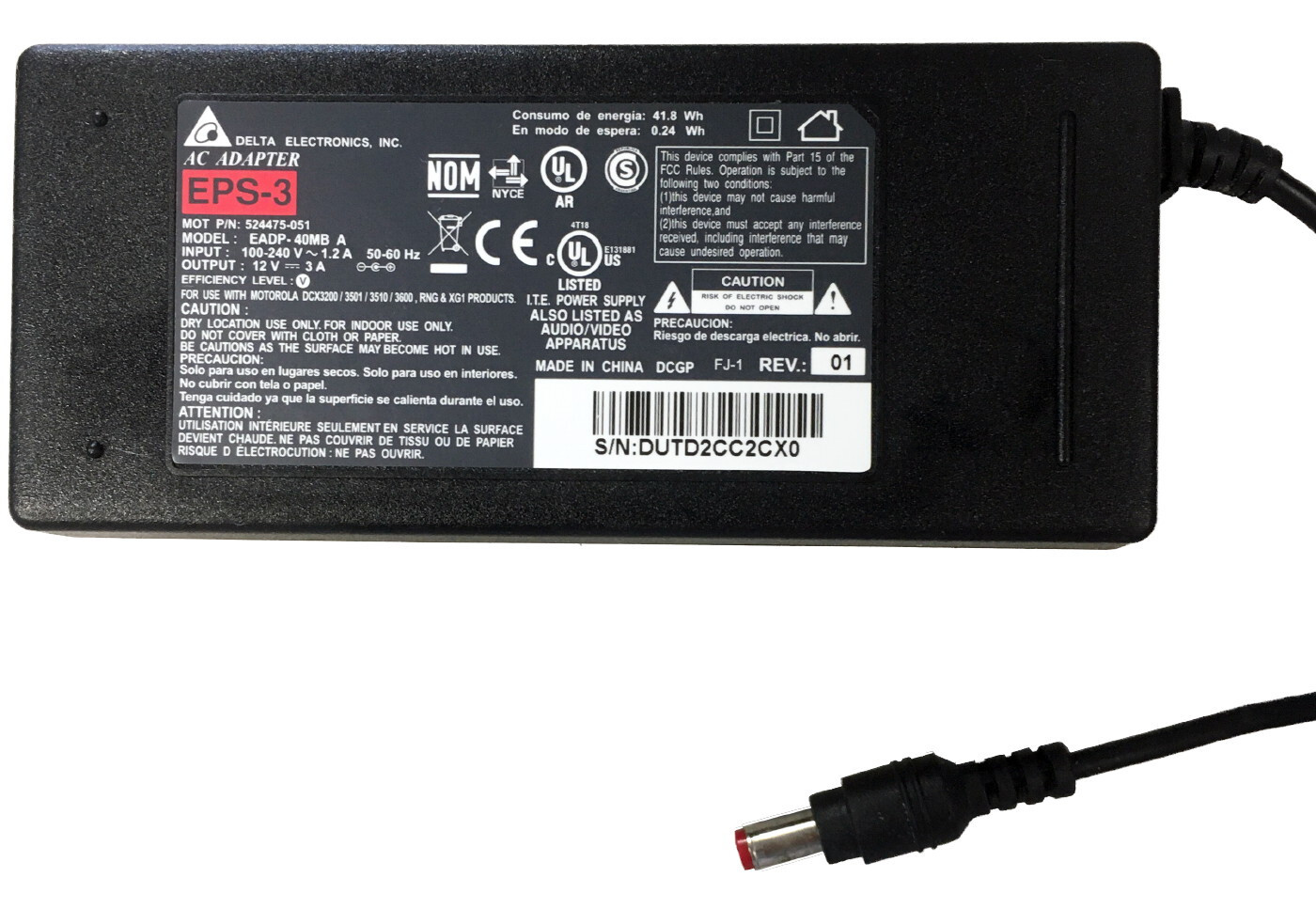 Delta EADP-40MB A Power Supply 12V 3A EPS-3 AC Adapter - Photo 1