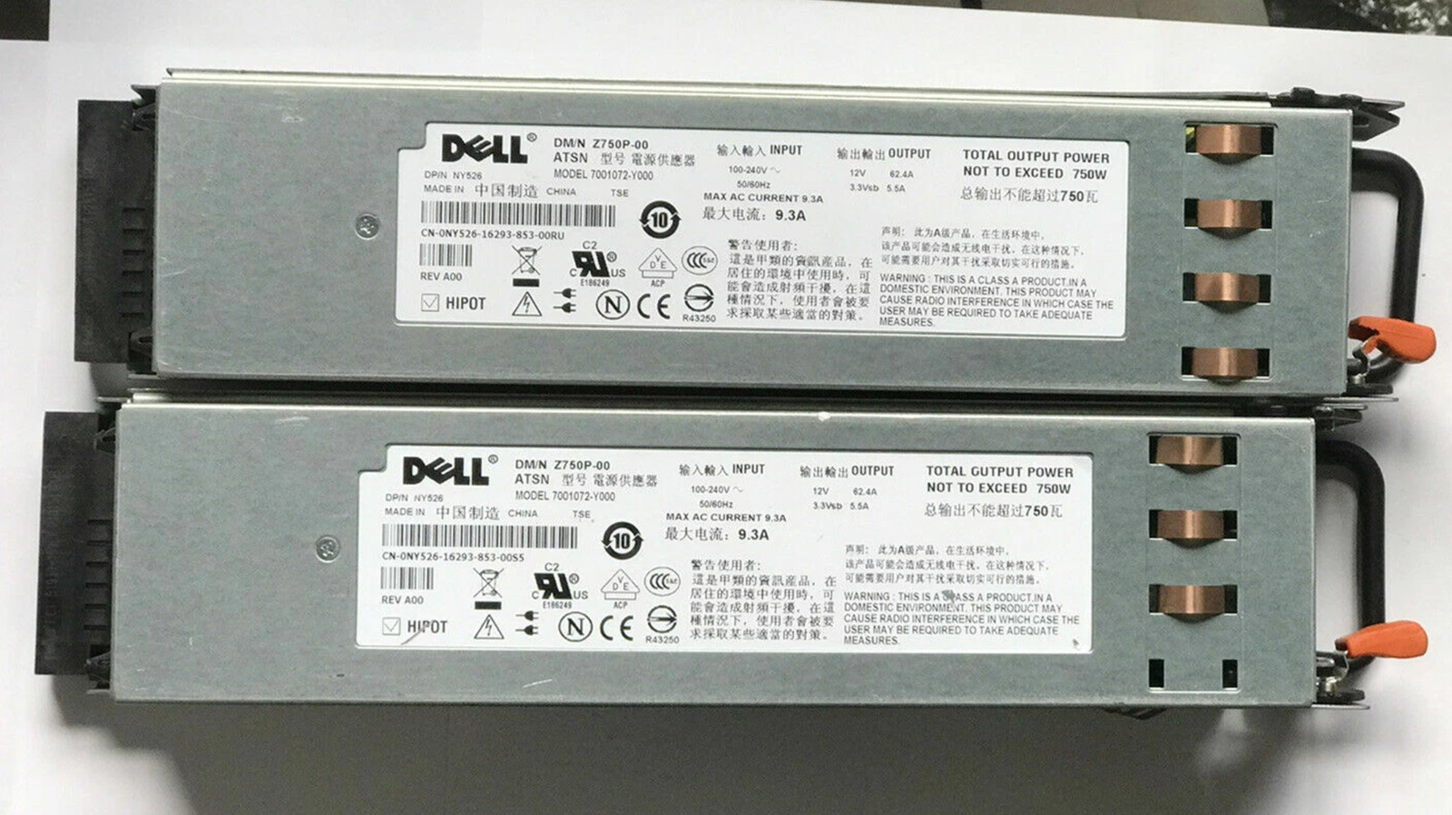Dell Z750P-00 PowerEdge 2950 Server Power Supply 7001072-Y000 Lot of 2 - Photo 1