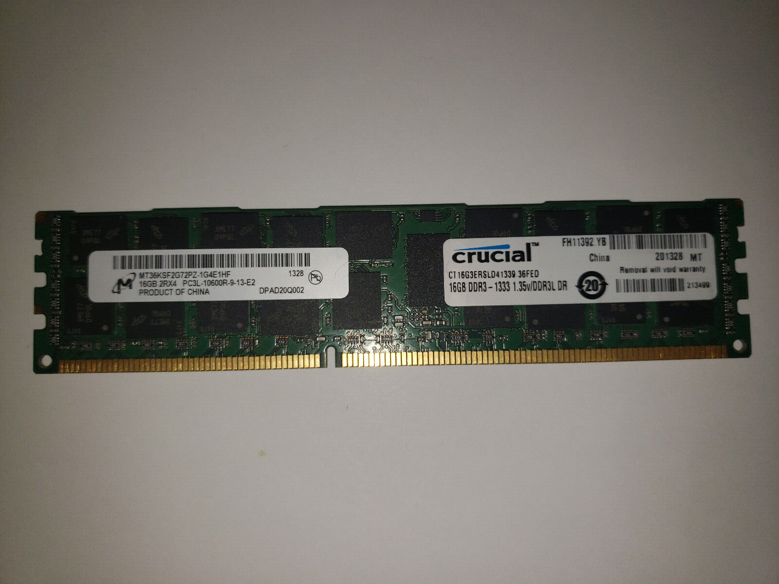 MICRON MT36KSF2G72PZ 16GB 2RX4 PC3L-10600R-9-13-E2 Server RAM - Photo 1