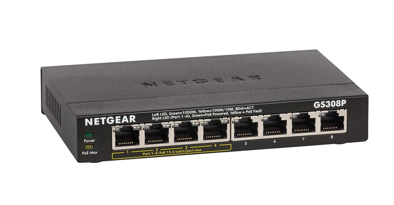 NETGEAR GS308P 8-Port Gigabit Ethernet Unmanaged Switch with 4-Ports PoE Black - Photo 1