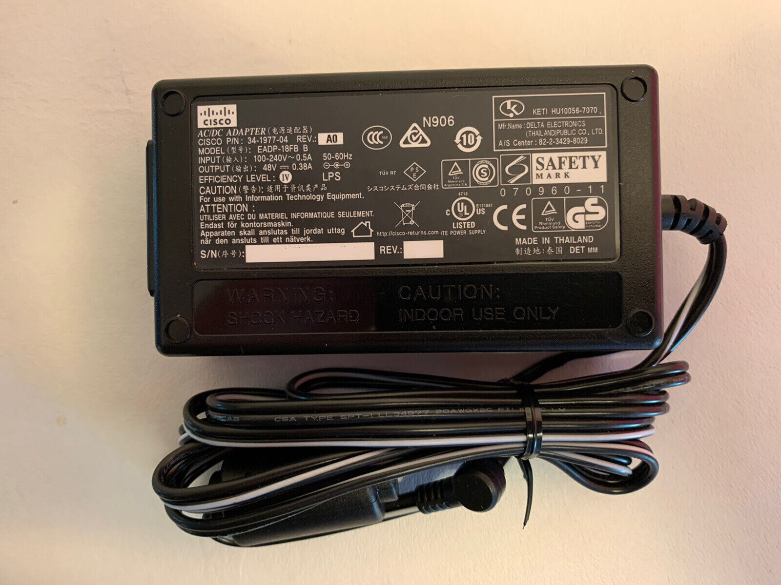 Cisco 34-1977-04 AC Adapter EADP-18FB B 100-240VAC 60Hz 0.5A 48V 0.38A - Photo 1