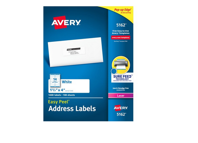 Avery Easy Peel Mailing Address Labels Laser 1 1/3 x 4 White 072782051624 - Photo 1