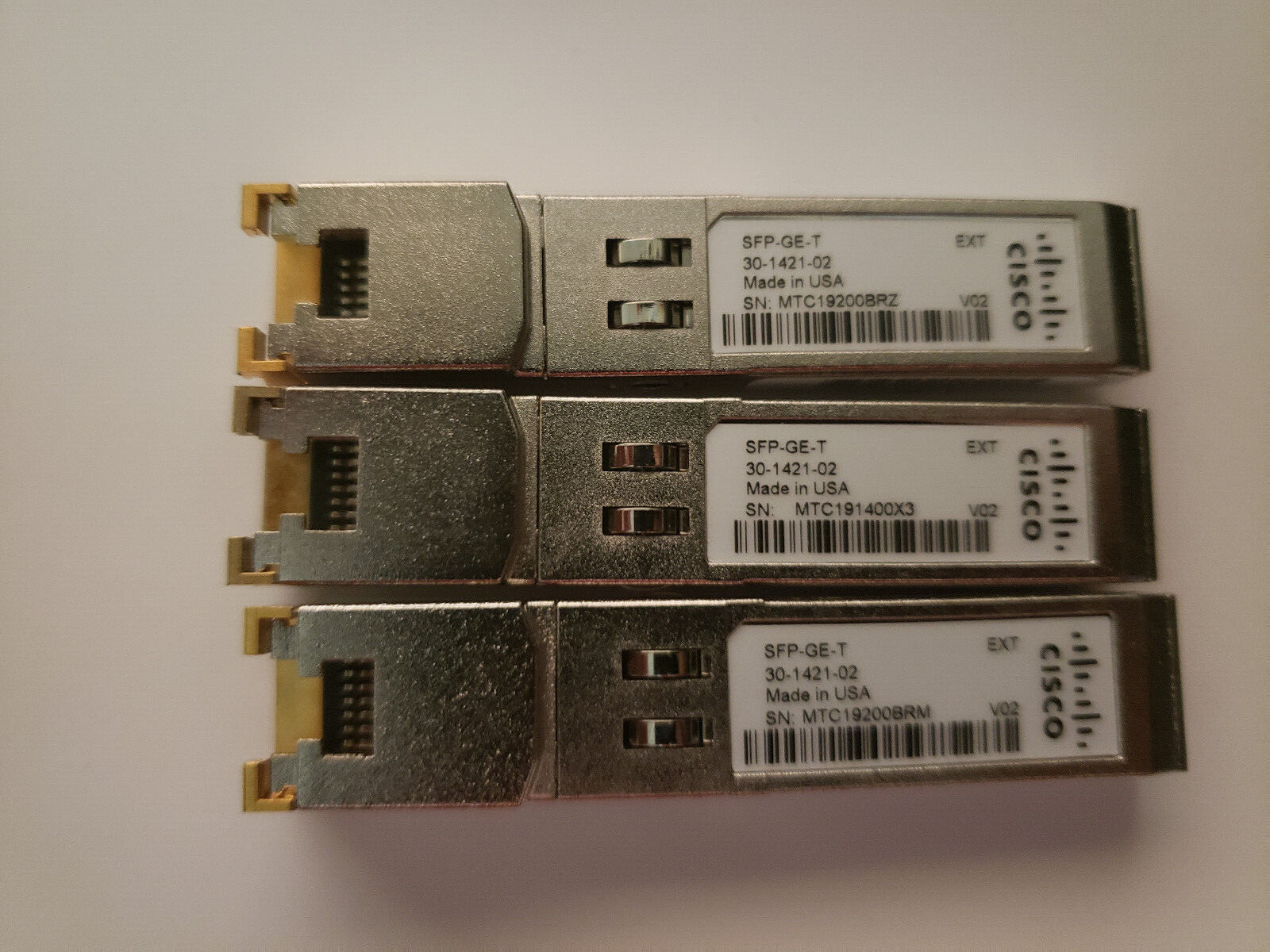 Cisco SFP-GE-T 30-1421-02 USA 1000BASE-T RJ45 SFP Transceiver Lot of 3 - Photo 1