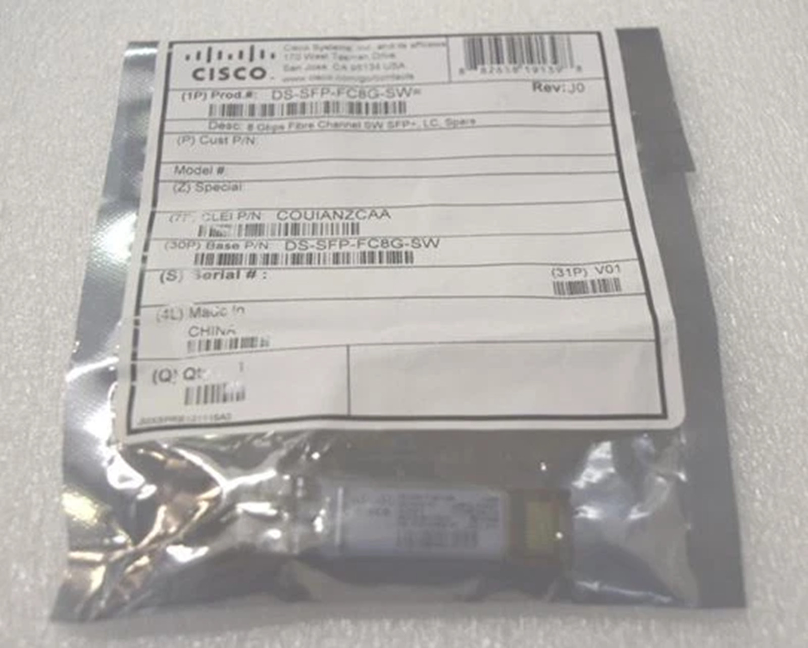 CISCO DS-SFP-FC8G-SW 10-2418-01 8Gb SW SFP+ Fibre Channel 850nm Transceiver - Photo 1