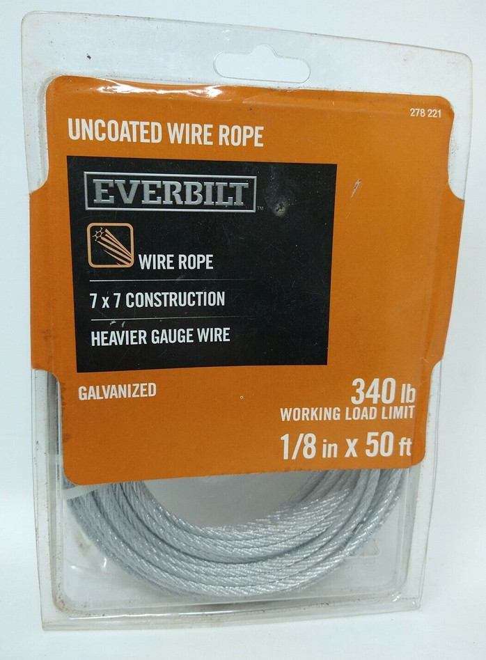 Everbilt 278221 Galvanized Uncoated Wire Rope 1/8 in x 50 ft 7x7 340lb - Photo 1