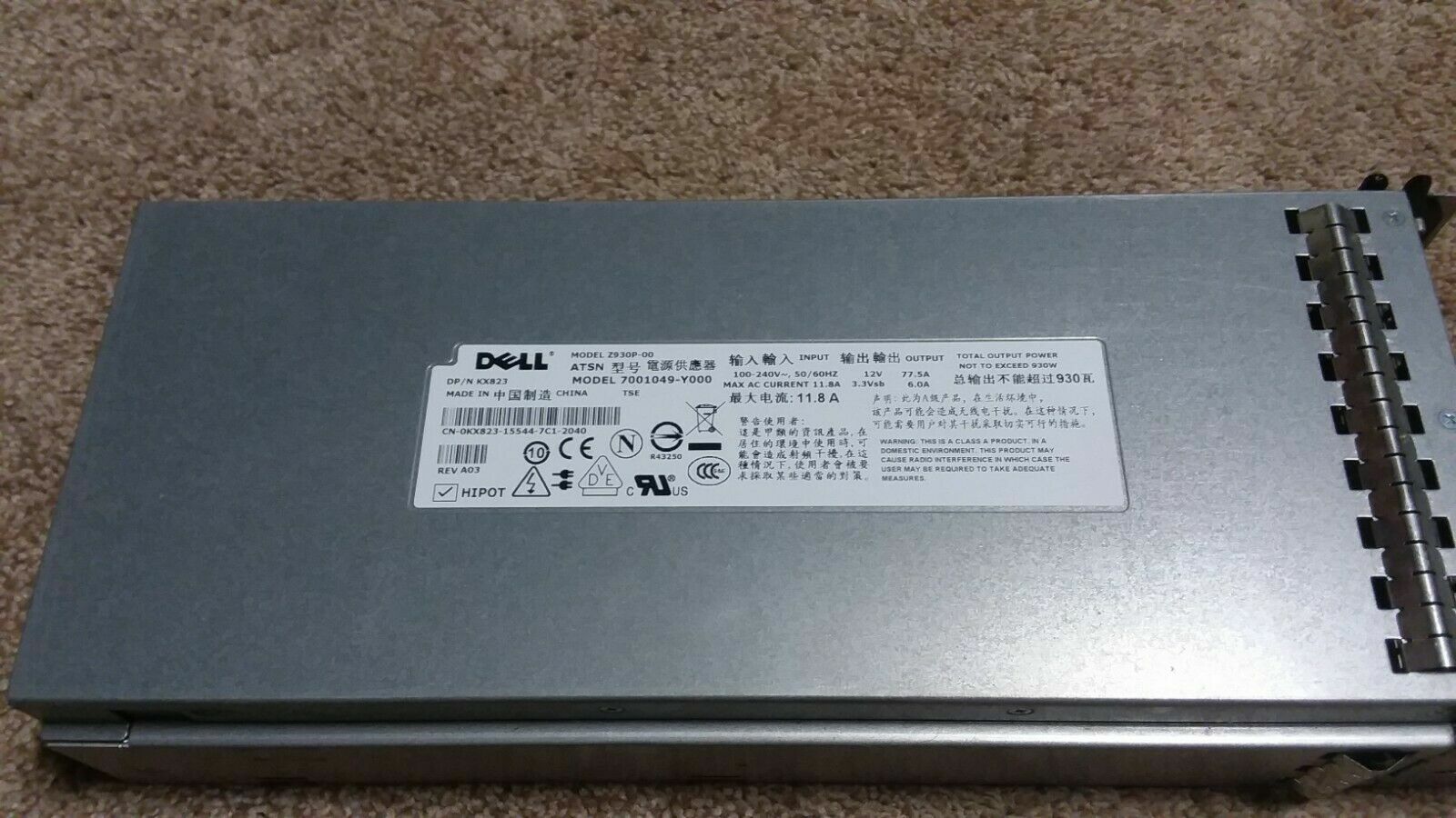 Dell 0KX823 7001049 y000 930W Redundant Hot Swap Power Supply Z930P-00 - Photo 1