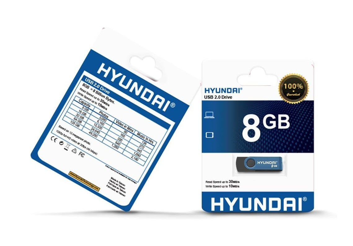 Hyundai 8GB USB 2.0 Flash Drive Max Read Transfer Rate 10MB/S Blue - Photo 1