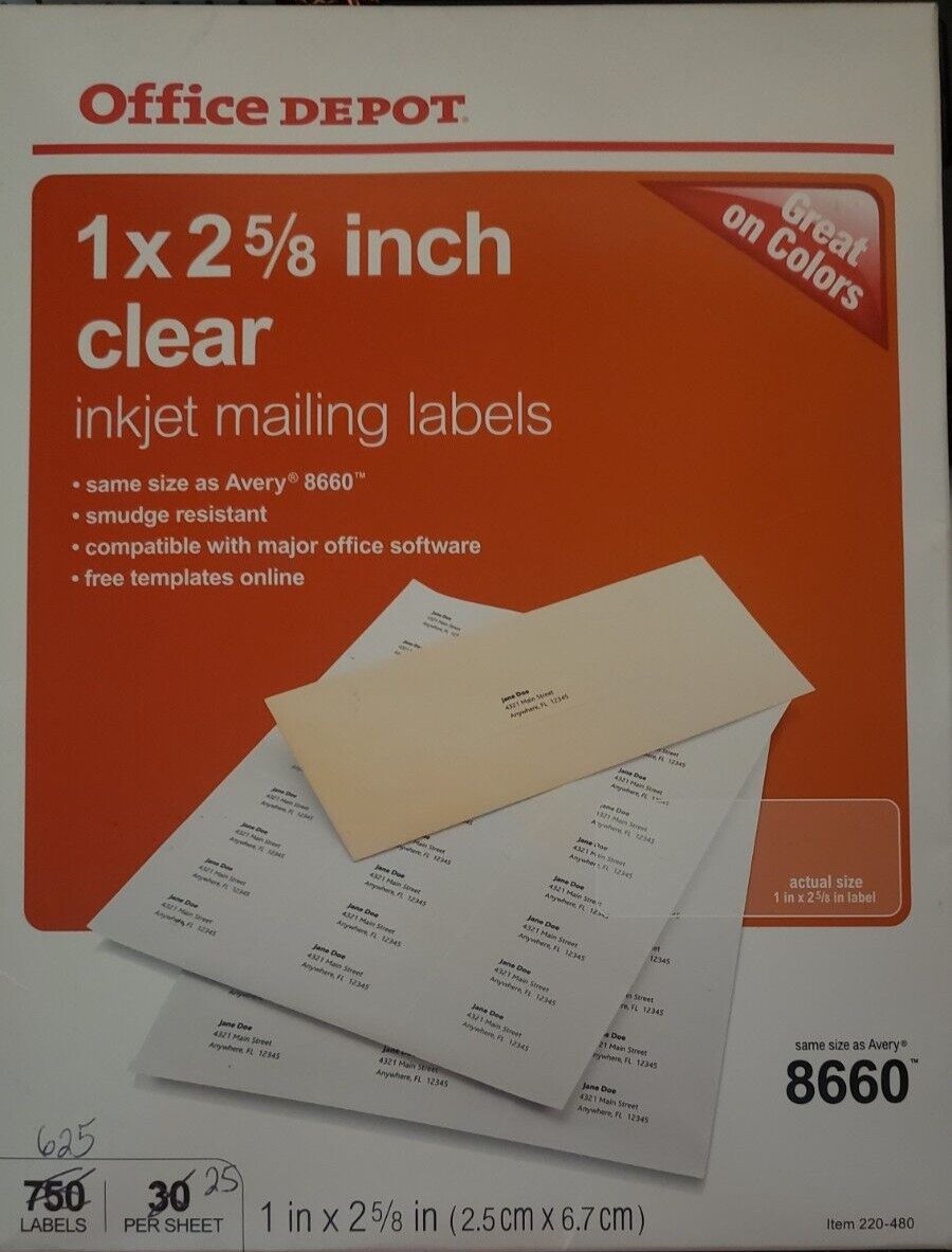 Office Depot 625 Clear Inkjet Address Labels 1