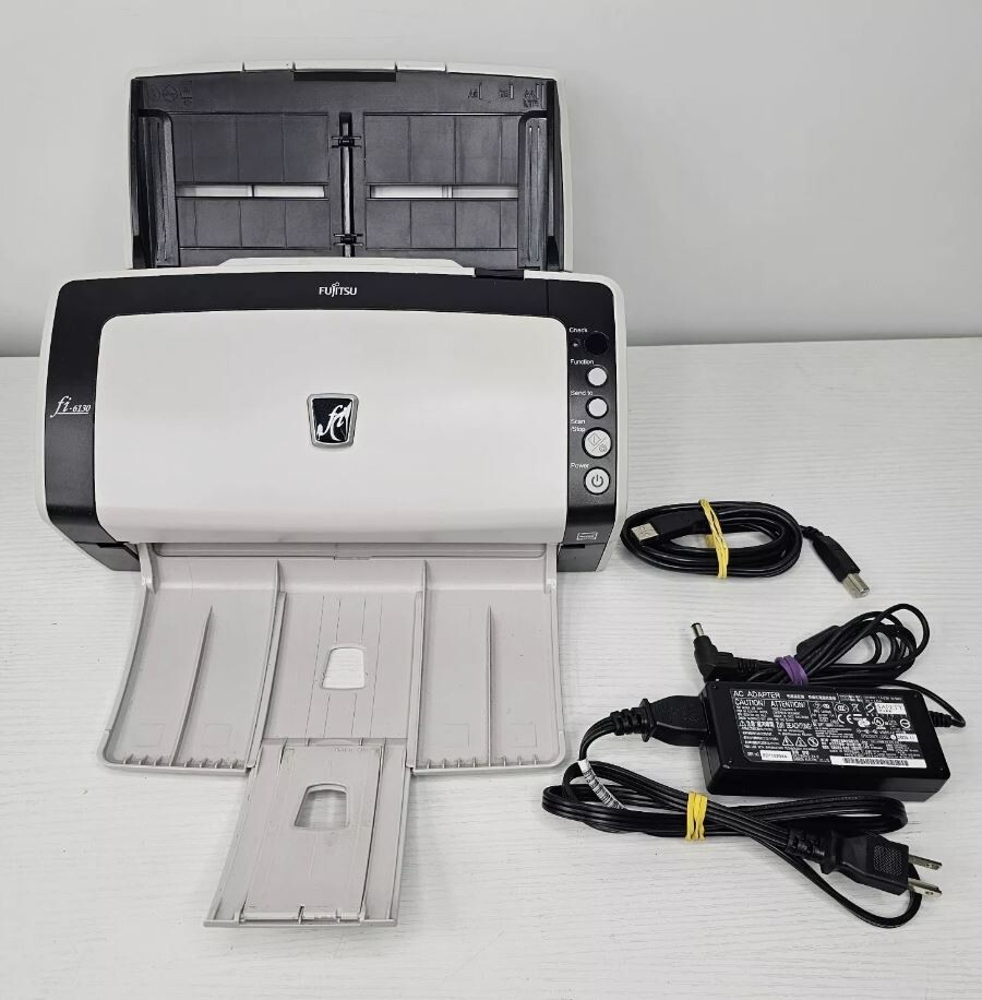 Fujitsu fi-6130 Duplex Document Scanner Install disc A/C Adapter and Tray - Photo 1