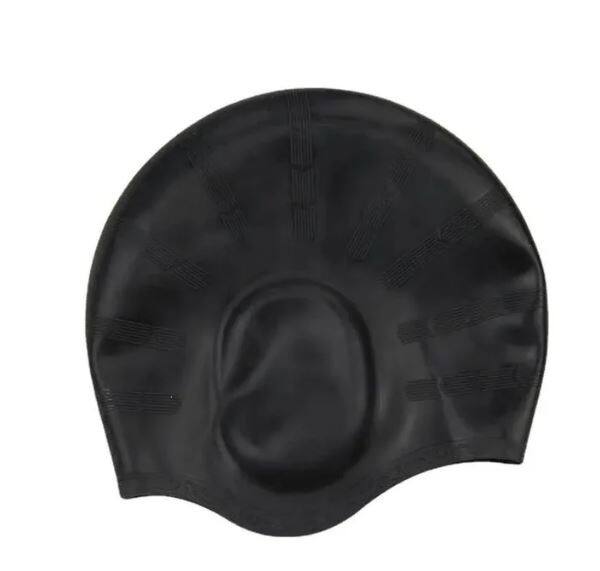 Silicone Swimming Pool Cap Ear Protect Bathing Hats Black - Photo 1