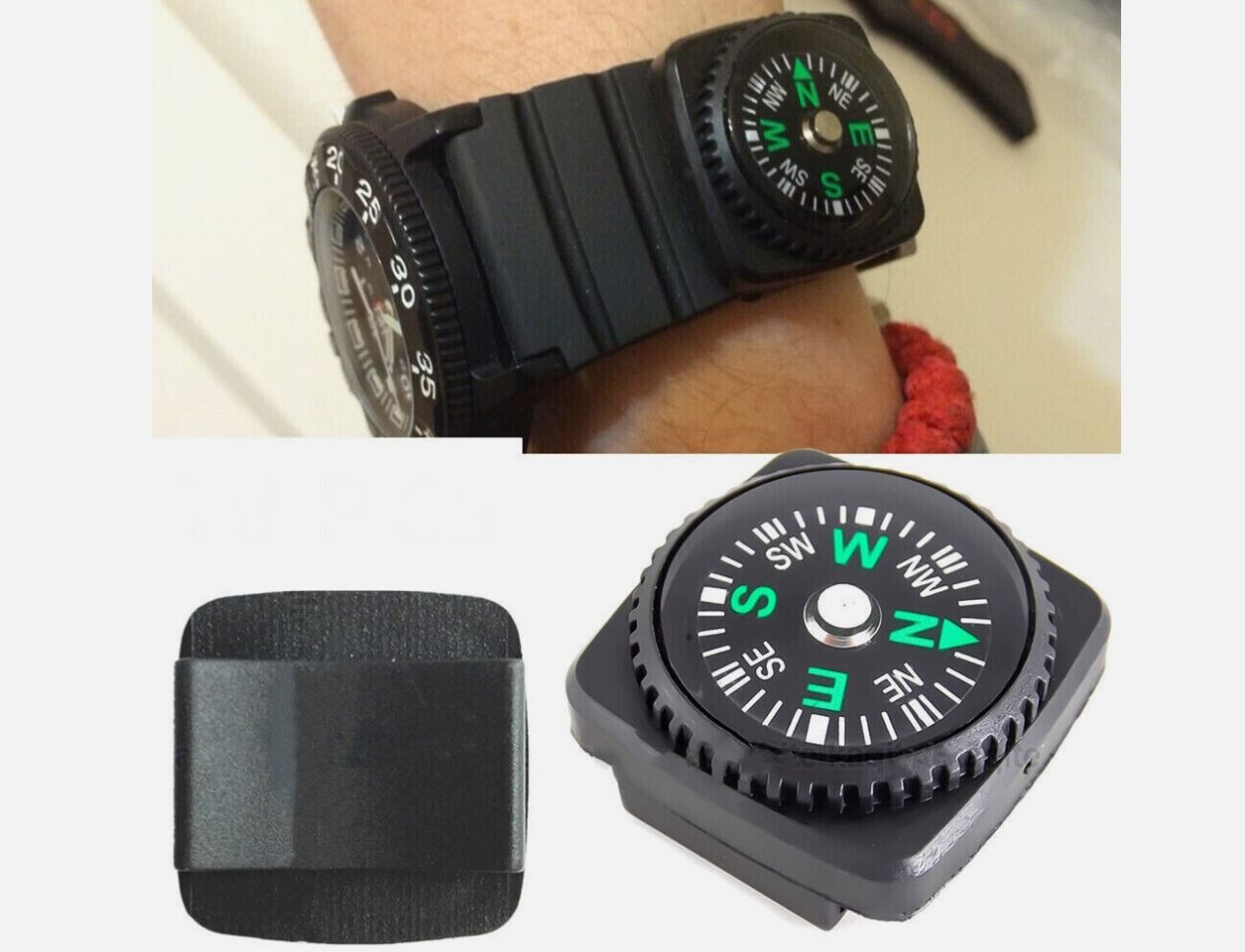 Slide on 20MM Watch Wrist Band Strap Compass Outdoor Waterproof Survival Gadget - Photo 1