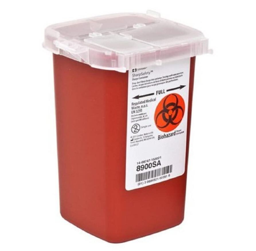 Covidien 8900SA SharpSafety Sharps Container Phlebotomy 1 quart Capacity Red - Photo 1