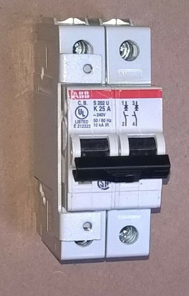 ABB S202U K25A Circuit Breaker 2-Pole 240V 10kA IR 35mm DIN Rail Mount - Photo 1