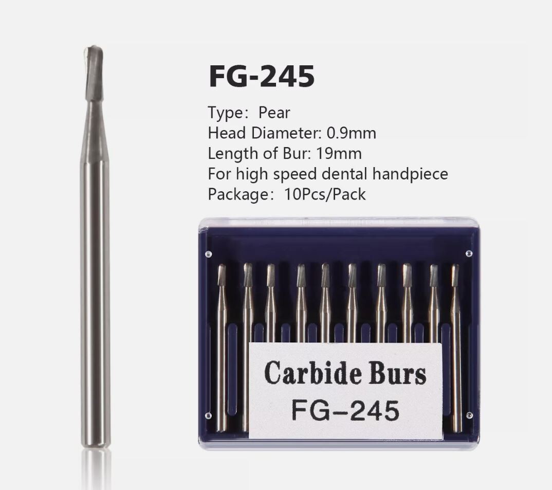Dental Carbide FG 245 Tungsten Steel Bur Drill Pear-shaped High Speed 10Pcs - Photo 1