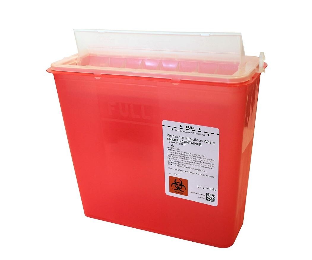 Patient Room Sharps Disposal Container Wall Mount Red 5 Quart - Photo 1